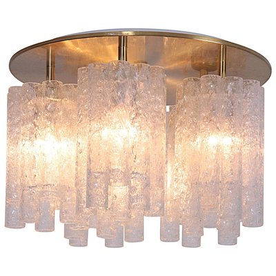 Large Flush Mount Chandelier with Glass Tubes and Brass Plate from Doria Leuchten, 1960s-VLZ-632103