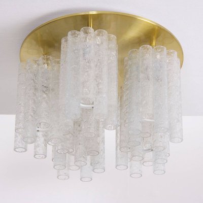 Large Flush Mount Chandelier with Glass Tubes and Brass Plate from Doria Leuchten, 1960s-VLZ-632103