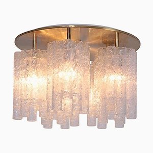 Large Flush Mount Chandelier with Glass Tubes and Brass Plate from Doria Leuchten, 1960s-VLZ-632103