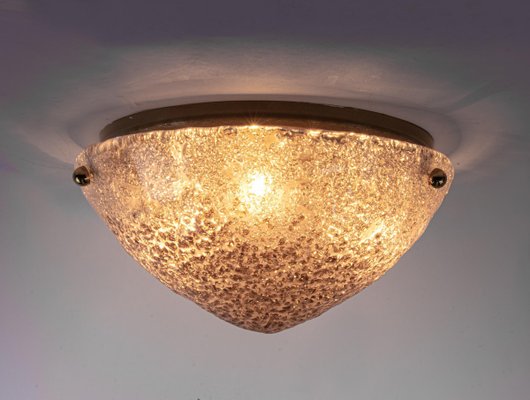 Large Flush Mount in Amber Murano Glass & Brass from Kaiser, Germany, 1960s-DEK-932770