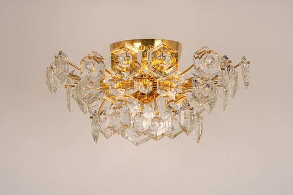 Large Flush Mount in Brass and Crystal Glass Chandelier by Kinkeldey, Germany, 1970s-UGR-1181929