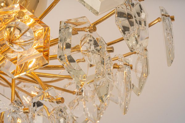 Large Flush Mount in Brass and Crystal Glass Chandelier by Kinkeldey, Germany, 1970s-UGR-1181929