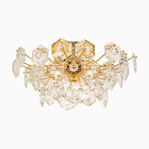 Large Flush Mount in Brass and Crystal Glass Chandelier by Kinkeldey, Germany, 1970s-UGR-1181929