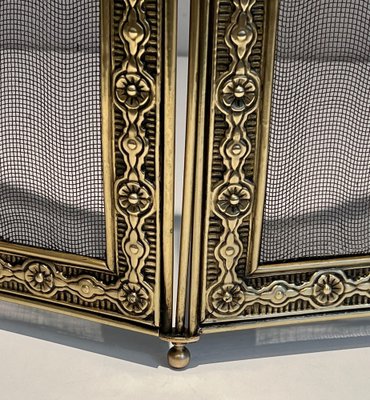 Large Folding Fire Screen in Brass and Wire Mesh, 1890s-BA-1516218