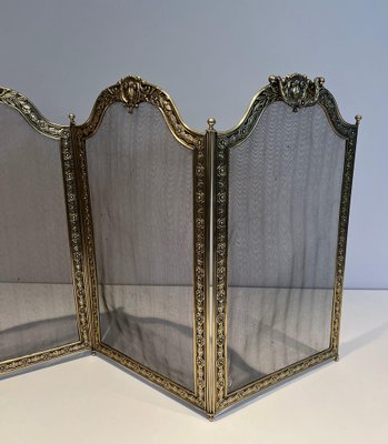 Large Folding Fire Screen in Brass and Wire Mesh, 1890s-BA-1516218