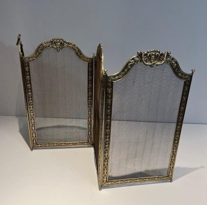 Large Folding Fire Screen in Brass and Wire Mesh, 1890s-BA-1516218