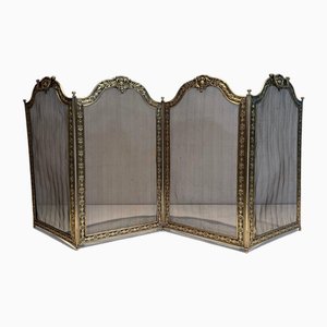 Large Folding Fire Screen in Brass and Wire Mesh, 1890s-BA-1516218