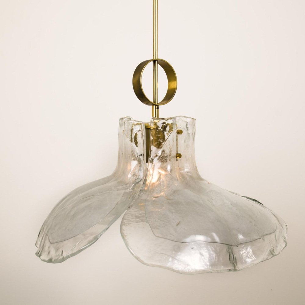 Large Four-Panel Melting Glass Flower Chandelier attributed to Kalmar, Austria, 1970s