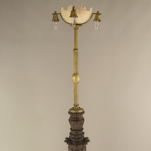 Large Foyer Floor Lamp in Wood and Bronze, Budapest, 1900s