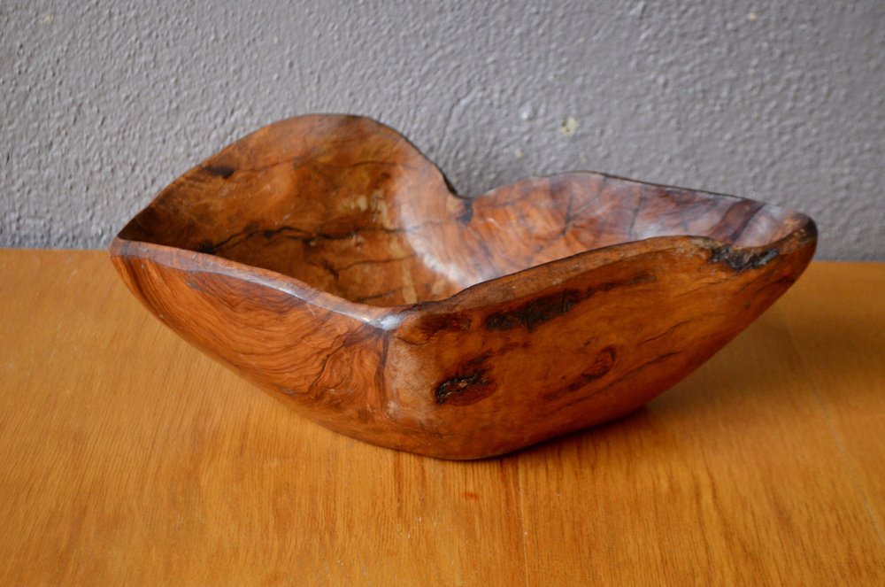 Large Free-form Bowl In Brutalist Olive Wood, 1960s