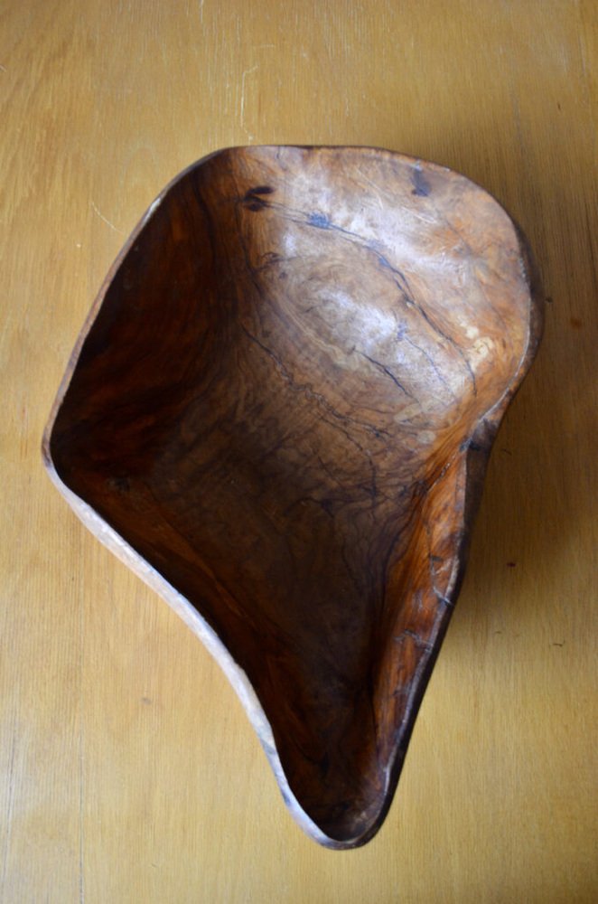 Large Free-form Bowl In Brutalist Olive Wood, 1960s