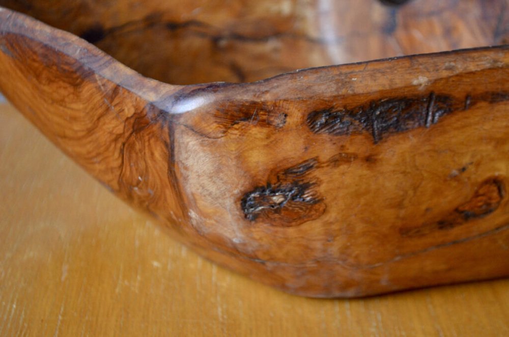 Large Free-form Bowl In Brutalist Olive Wood, 1960s-AIU-1716593