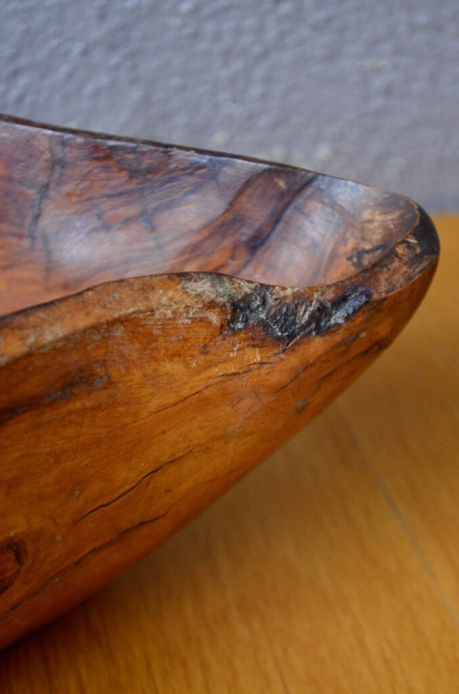 Large Free-form Bowl In Brutalist Olive Wood, 1960s