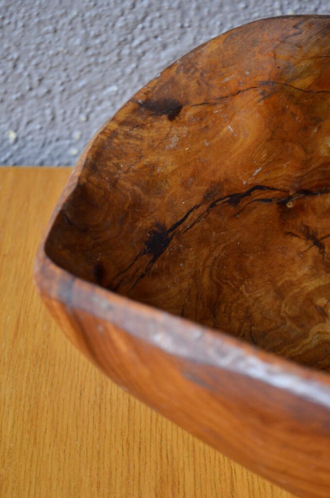 Large Free-form Bowl In Brutalist Olive Wood, 1960s