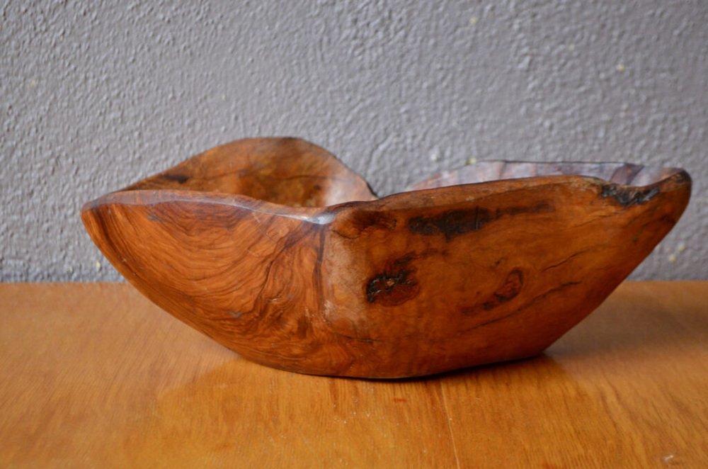 Large Free-form Bowl In Brutalist Olive Wood, 1960s