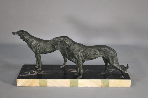 Large French Art Deco Borzoi Dogs Sculpture-CTD-1066781