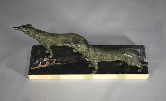 Large French Art Deco Borzoi Dogs Sculpture-CTD-1066781