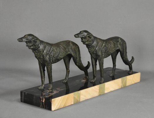 Large French Art Deco Borzoi Dogs Sculpture-CTD-1066781