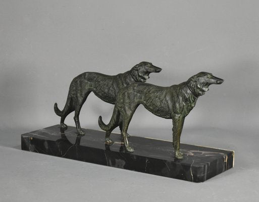 Large French Art Deco Borzoi Dogs Sculpture-CTD-1066781