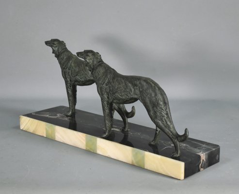 Large French Art Deco Borzoi Dogs Sculpture-CTD-1066781