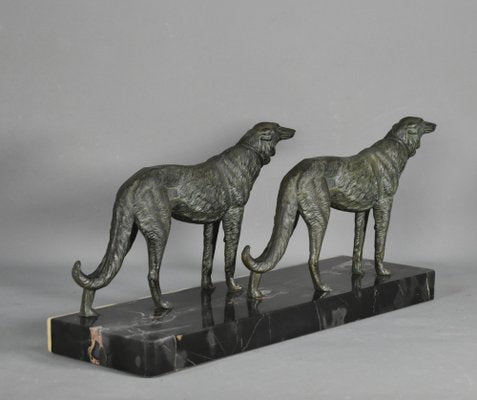 Large French Art Deco Borzoi Dogs Sculpture-CTD-1066781