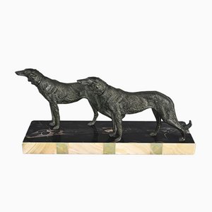 Large French Art Deco Borzoi Dogs Sculpture-CTD-1066781