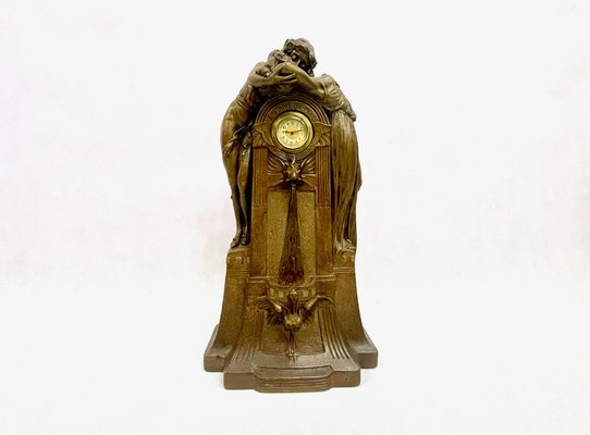 Large French Art Nouveau No 112 Fontaine De Labour Table Clock in Plaster from Lb Deposee, 1890s-ZCY-1623919