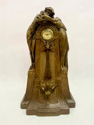 Large French Art Nouveau No 112 Fontaine De Labour Table Clock in Plaster from Lb Deposee, 1890s-ZCY-1623919