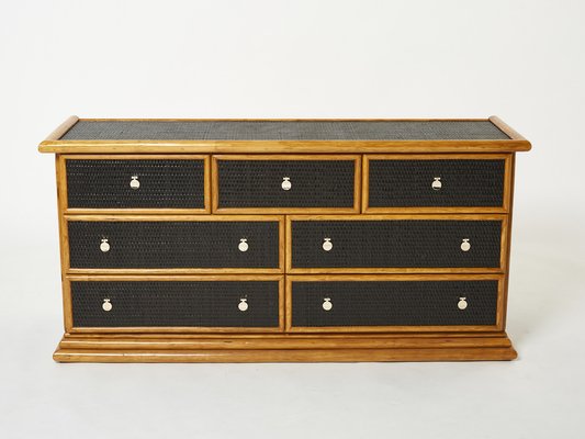 Large French Bamboo Rattan and Brass Chest of Drawers 1960s-YJA-1320676