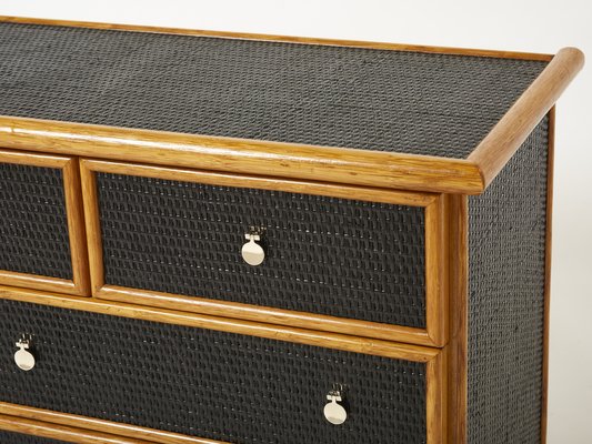 Large French Bamboo Rattan and Brass Chest of Drawers 1960s-YJA-1320676