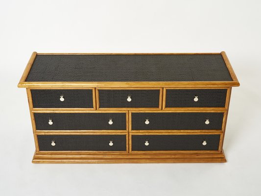 Large French Bamboo Rattan and Brass Chest of Drawers 1960s-YJA-1320676