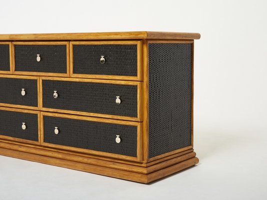 Large French Bamboo Rattan and Brass Chest of Drawers 1960s-YJA-1320676