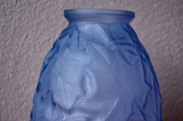 Large French Blue Vase with Maple Leaves, 1930-AIU-1772703