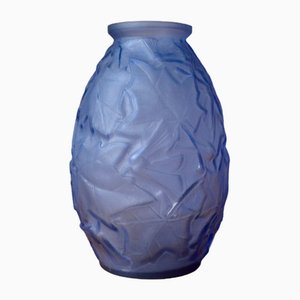 Large French Blue Vase with Maple Leaves, 1930-AIU-1772703