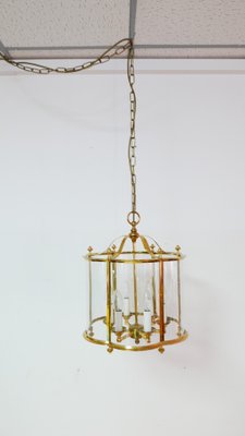 Large French Brass and Glass Lantern Chandelier with 6 Light Sockets and Domed Glass, 1980s-KK-1109416