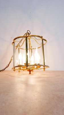 Large French Brass and Glass Lantern Chandelier with 6 Light Sockets and Domed Glass, 1980s-KK-1109416