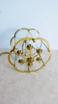 Large French Brass and Glass Lantern Chandelier with 6 Light Sockets and Domed Glass, 1980s-KK-1109416