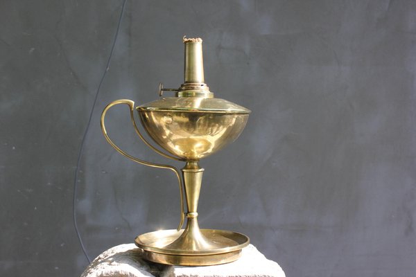 Large French Brass Desk Oil Lamp-UWJ-1288496