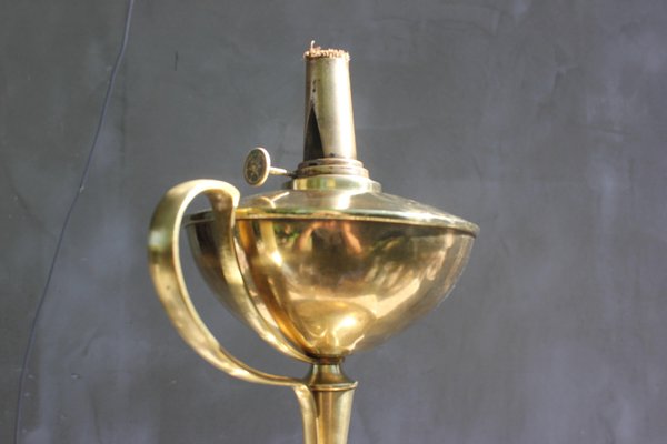 Large French Brass Desk Oil Lamp-UWJ-1288496