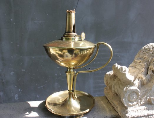 Large French Brass Desk Oil Lamp-UWJ-1288496