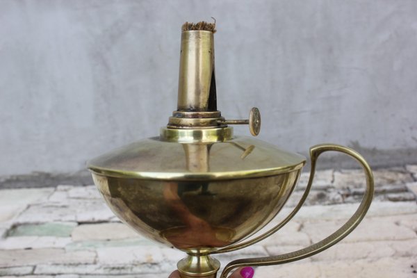 Large French Brass Desk Oil Lamp-UWJ-1288496