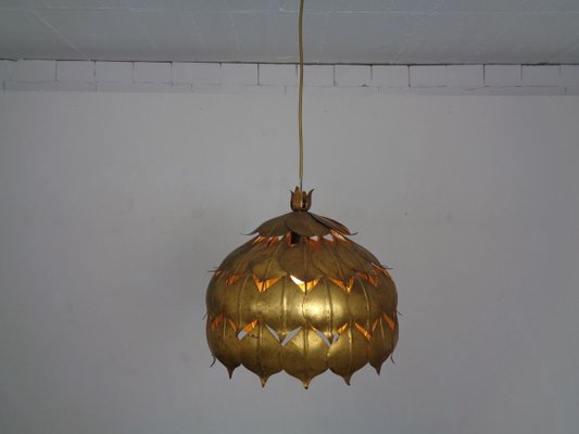 Large French Brass Lotus Ceiling Lamp, 1940s-RDW-909163