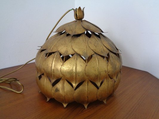 Large French Brass Lotus Ceiling Lamp, 1940s-RDW-909163