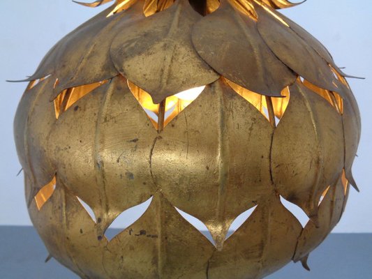 Large French Brass Lotus Ceiling Lamp, 1940s-RDW-909163