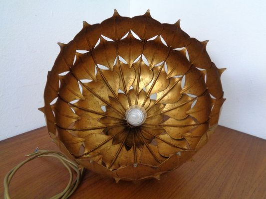 Large French Brass Lotus Ceiling Lamp, 1940s-RDW-909163