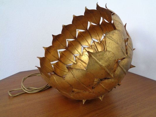 Large French Brass Lotus Ceiling Lamp, 1940s-RDW-909163