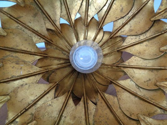 Large French Brass Lotus Ceiling Lamp, 1940s-RDW-909163