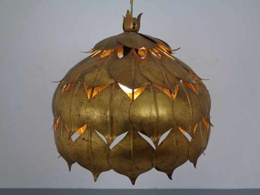 Large French Brass Lotus Ceiling Lamp, 1940s-RDW-909163