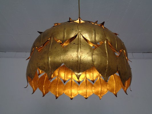 Large French Brass Lotus Ceiling Lamp, 1940s-RDW-909163