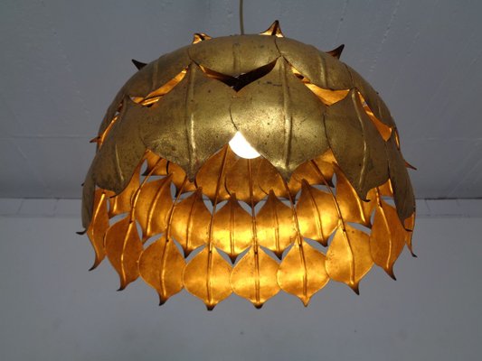 Large French Brass Lotus Ceiling Lamp, 1940s-RDW-909163